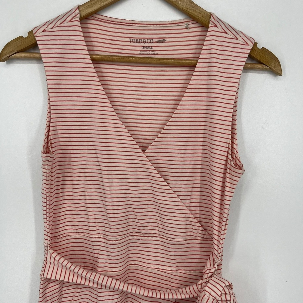 Toad&Co Cue Sleeveless Dress Pink Red Striped Wrap V-Neck Size S Small - Picture 8 of 12